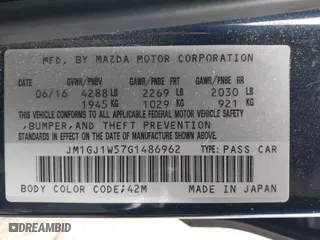 2016 Mazda Mazda6 i Grand Touring with VIN JM1GJ1W57G1486962, listed as a IAAI auction lot 41813471 with 64,078 mi miles. Bid and sale history available at carsss.com. Image 9.