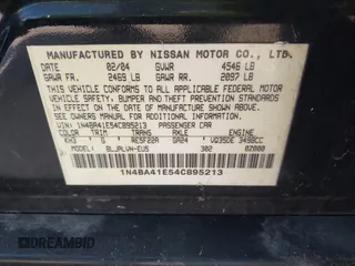 2004 Nissan Maxima SL with VIN 1N4BA41E54C895213, listed as a IAAI auction lot 42262010 with 158,578 mi miles and . Bid and sale history available at DreamBid. Image 9.