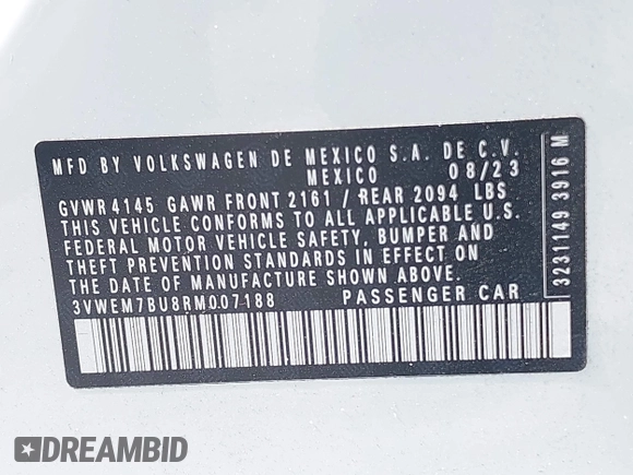 2024 Volkswagen Jetta SE with VIN 3VWEM7BU8RM007188, listed as a IAAI auction lot 42657015 with 40,589 mi miles and . Bid and sale history available at DreamBid. Image 9.