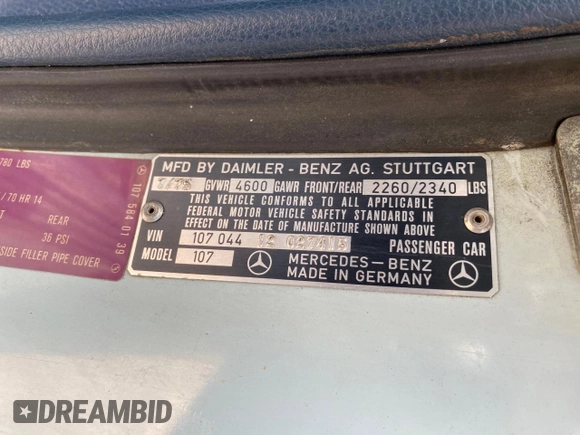 1975 Mercedes-Benz SL with VIN 10704412027415, listed as a Copart auction lot 82576724 with 105,242 mi miles and Clean title. Bid and sale history available at DreamBid. Image 10.