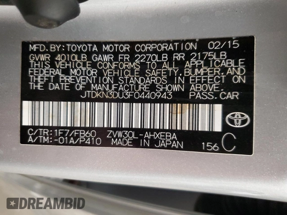 2015 Toyota Prius Four with VIN JTDKN3DU3F0440943, listed as a Copart auction lot 50627735 with 69,422 mi miles and Salvage Title. Bid and sale history available at carsss.com. Image 15.