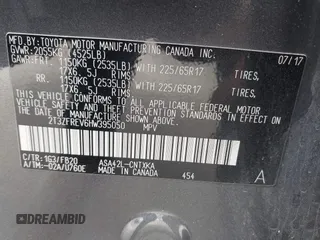 2017 Toyota RAV4 LE with VIN 2T3ZFREV6HW395050, listed as a IAAI auction lot 42136752 with 202,270 mi miles and . Bid and sale history available at carsss.com. Image 9.