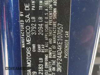2019 Kia Forte LXS with VIN 3KPF24AD4KE107057, listed as a Copart auction lot 61858535 with 54,807 mi miles and Salvage title. Bid and sale history available at DreamBid. Image 12.