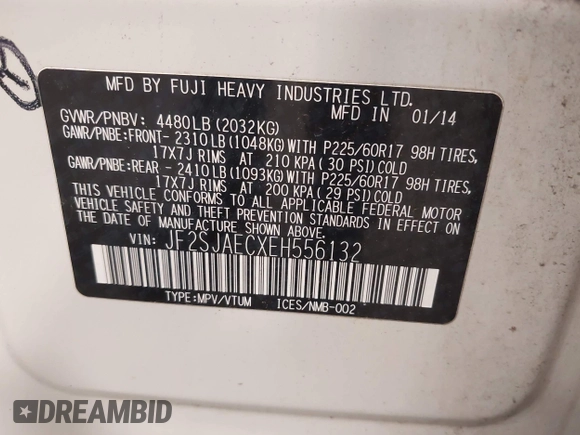 2014 Subaru Forester 2.5i Premium with VIN JF2SJAECXEH556132, listed as a IAAI auction lot 41915372 with 139,214 mi miles. Bid and sale history available at carsss.com. Image 9.