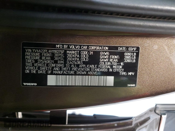 2017 Volvo XC90 Inscription с VIN YV4A22PL4H1182797, выставлен на аукционе Copart как лот 52016625 с пробегом 139 880 миль миль и Списание • Salvage title. История ставок и продаж доступна на DreamBid. Изображение 13.