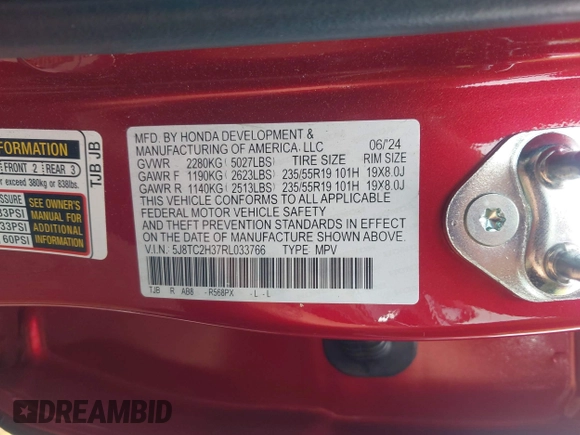 2024 Acura RDX with VIN 5J8TC2H37RL033766, listed as a IAAI auction lot 42119617 with 5,461 mi miles and . Bid and sale history available at DreamBid. Image 9.