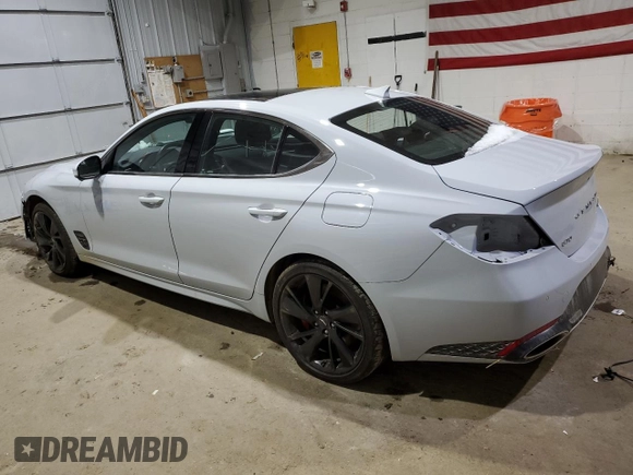 2022 Genesis G70 3.3T with VIN KMTG54TEXNU103314, listed as a Copart auction lot 50079415 with 46,603 mi miles and Salvage Title. Bid and sale history available at DreamBid. Image 2.