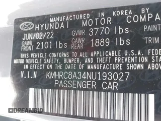 2022 Hyundai Venue SEL with VIN KMHRC8A34NU193027, listed as a IAAI auction lot 42003432 with 16,393 mi miles and . Bid and sale history available at DreamBid. Image 9.