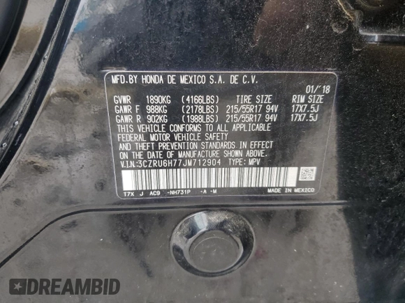 2018 Honda HR-V EX-L Navi with VIN 3CZRU6H77JM712904, listed as a Copart auction lot 50227785 with 34,731 mi miles and Clean Title. Bid and sale history available at carsss.com. Image 15.