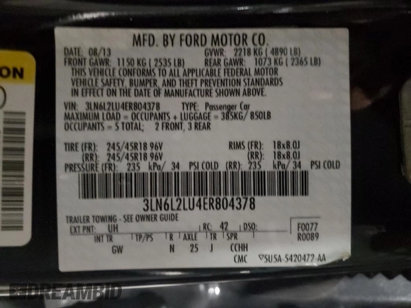 2014 Lincoln MKZ Hybrid с VIN 3LN6L2LU4ER804378, выставлен на аукционе Copart как лот 87747365 с пробегом 106 317 миль миль и Списание • Salvage title. История ставок и продаж доступна на DreamBid. Изображение 12.