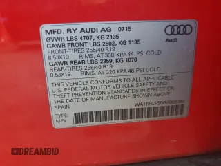 2016 Audi Q3 Prestige with VIN WA1FFCFS0GR005380, listed as a Copart auction lot 66805484 with 113,486 mi miles and Salvage title. Bid and sale history available at DreamBid. Image 13.