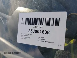 1986 Honda Civic z VIN JHMAK7439GS063929, wystawiony jako IAAI lot #41594413 z przebiegiem Nie podano mil oraz . Historia ofert i sprzedaży dostępna na DreamBid. Obrazek 9.