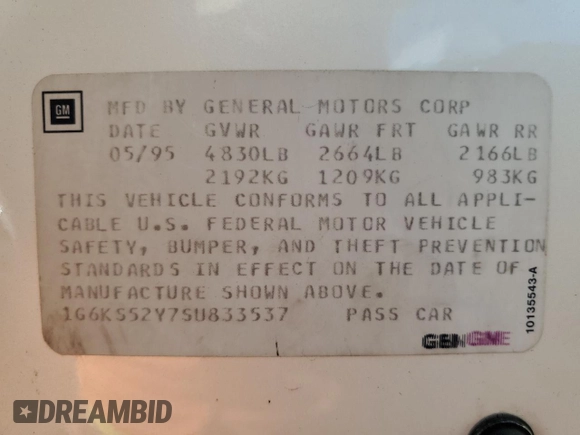 1995 Cadillac Seville Luxury SLS with VIN 1G6KS52Y7SU833537, listed as a Copart auction lot 85131374 with 114,646 mi miles and Clean Title. Bid and sale history available at carsss.com. Image 12.