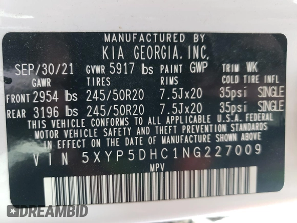 2022 Kia Telluride SX z VIN 5XYP5DHC1NG227009, wystawiony jako Copart lot #52576075 z przebiegiem 61 846 mil mil oraz Szkoda całkowita • Salvage title. Historia ofert i sprzedaży dostępna na DreamBid. Obrazek 14.