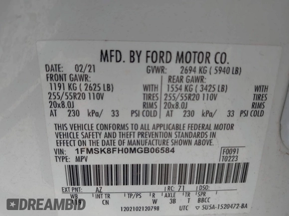 2021 Ford Explorer Limited с VIN 1FMSK8FH0MGB06584, выставлен на аукционе IAAI как лот 40462743 с пробегом 82 089 миль миль и . История ставок и продаж доступна на DreamBid. Изображение 9.
