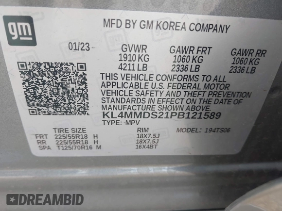 2023 Buick Encore GX Select с VIN KL4MMDS21PB121589, выставлен на аукционе IAAI как лот 42121103 с пробегом 20 379 миль миль и . История ставок и продаж доступна на DreamBid. Изображение 9.