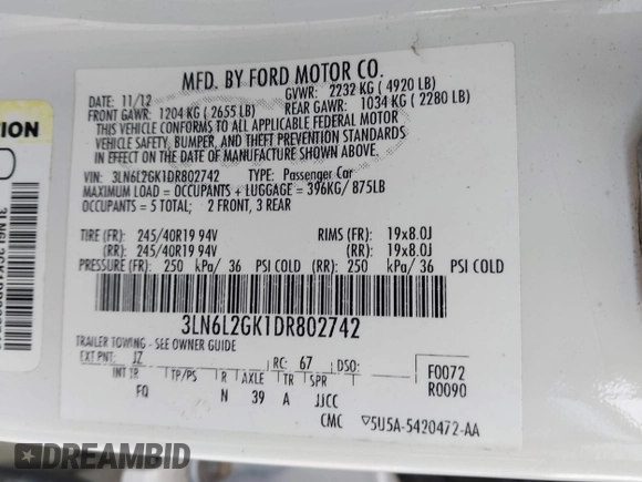2013 Lincoln MKZ с VIN 3LN6L2GK1DR802742, выставлен на аукционе IAAI как лот 41620598 с пробегом 134 353 миль миль и . История ставок и продаж доступна на DreamBid. Изображение 9.