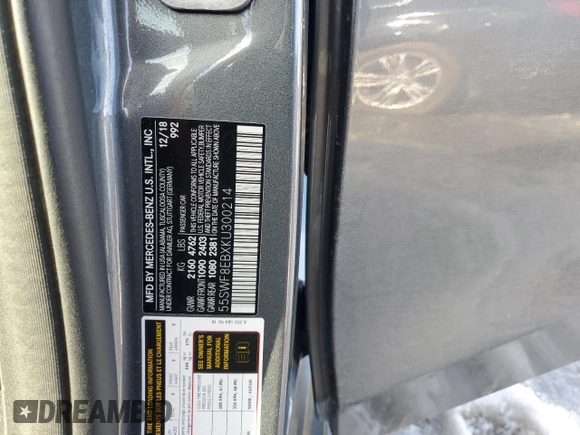 2019 Mercedes-Benz C 300 with VIN 55SWF8EBXKU300214, listed as a Copart auction lot 88691205 with 63,550 mi miles and Salvage Title. Bid and sale history available at DreamBid. Image 12.