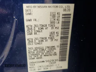 2021 Nissan Titan SL z VIN 1N6AA1EDXMN502930, wystawiony jako Copart lot #48567535 z przebiegiem 40 040 mil mil oraz Szkoda całkowita • Salvage title. Historia ofert i sprzedaży dostępna na DreamBid. Obrazek 13.