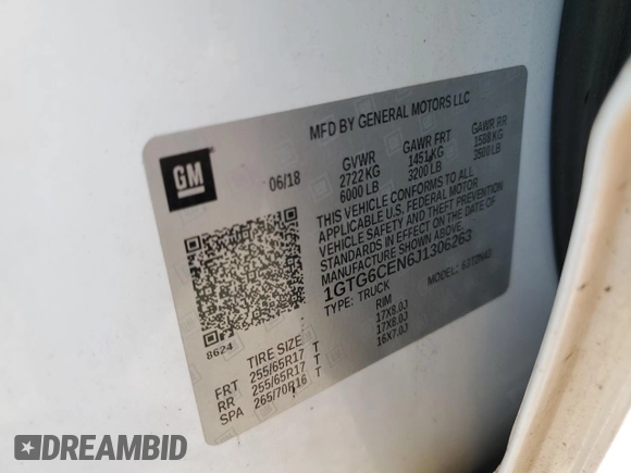 2018 GMC Canyon 4WD SLE with VIN 1GTG6CEN6J1306263, listed as a Copart auction lot 80890294 with Not provided miles and Salvage title. Bid and sale history available at DreamBid. Image 14.