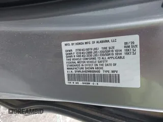 2021 Honda Odyssey Touring with VIN 5FNRL6H82MB009480, listed as a IAAI auction lot 41728056 with 84,577 mi miles. Bid and sale history available at carsss.com. Image 9.