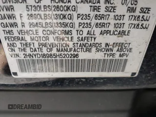 2005 Acura MDX Touring with VIN 2HNYD18985H520296, listed as a IAAI auction lot 41133862 with 173,318 mi miles. Bid and sale history available at carsss.com. Image 9.