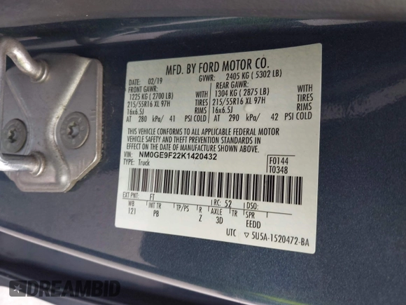 2019 Ford Transit Connect XLT с VIN NM0GE9F22K1420432, выставлен на аукционе IAAI как лот 42496372 с пробегом 124 344 миль миль и . История ставок и продаж доступна на DreamBid. Изображение 9.