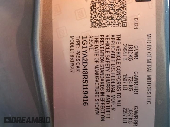 2024 Chevrolet Corvette 1LT with VIN 1G1YA2D48R5119416, listed as a Copart auction lot 57815215 with 11,261 mi miles and Non repairable. Bid and sale history available at DreamBid. Image 13.