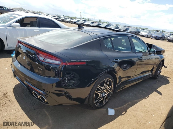 2023 Kia Stinger GT2 with VIN KNAE55LC3P6125444, listed as a Copart auction lot 66313454 with 5,753 mi miles and Salvage Title. Bid and sale history available at carsss.com. Image 3.
