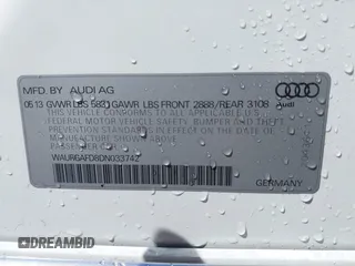 2013 Audi A8 L 3.0L with VIN WAURGAFD8DN033742, listed as a IAAI auction lot 41775363 with 101,610 mi miles. Bid and sale history available at carsss.com. Image 9.