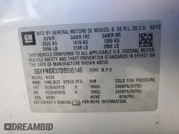 2013 Cadillac SRX Luxury Collection with VIN 3GYFNGE37DS595140, listed as a Copart auction lot 47120575 with 228,290 mi miles and Salvage Title. Bid and sale history available at carsss.com. Image 14.