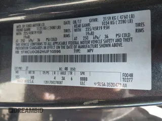 2017 Ford Escape SE with VIN 1FMCU0G92HUF10596, listed as a IAAI auction lot 42038215 with 145,735 mi miles. Bid and sale history available at carsss.com. Image 9.