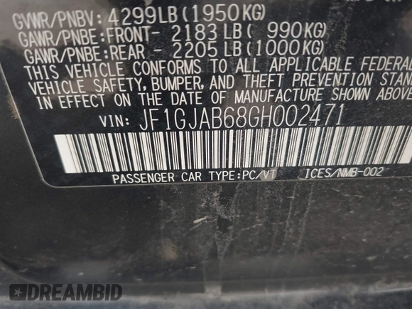 2016 Subaru Impreza Premium с VIN JF1GJAB68GH002471, выставлен на аукционе IAAI как лот 42081933 с пробегом 102 504 миль миль и . История ставок и продаж доступна на DreamBid. Изображение 9.