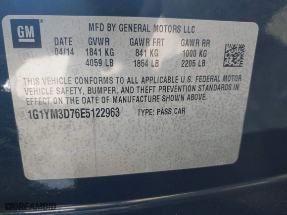 2014 Chevrolet Corvette Stingray Z51 3LT with VIN 1G1YM3D76E5122963, listed as a IAAI auction lot 41517941 with NaN miles. Bid and sale history available at carsss.com. Image 9.