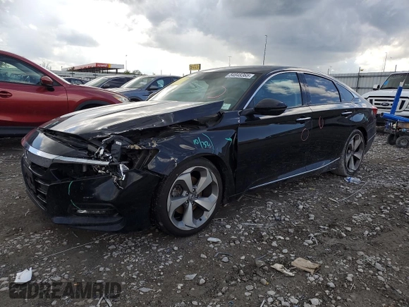 2018 Honda Accord Touring z VIN 1HGCV1F90JA031739, wystawiony jako Copart lot #54848365 z przebiegiem 114 634 mil mil oraz Szkoda całkowita • Salvage title. Historia ofert i sprzedaży dostępna na DreamBid. Obrazek 1.