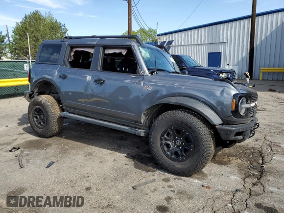 2023 Ford Bronco with VIN 1FMEE5DP5PLA85207, listed as a Copart auction lot 53865985 with 17,561 mi miles and Salvage title. Bid and sale history available at DreamBid. Image 4.