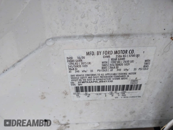 2020 Ford Edge ST z VIN 2FMPK4AP8LBB41330, wystawiony jako IAAI lot #41466553 z przebiegiem Nie podano mil oraz . Historia ofert i sprzedaży dostępna na DreamBid. Obrazek 9.
