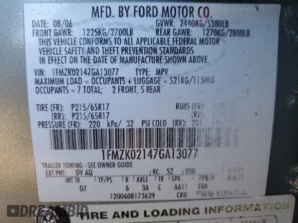 2007 Ford Freestyle SEL with VIN 1FMZK02147GA13077, listed as a Copart auction lot 78882224 with 0 mi miles and Clean Title. Bid and sale history available at carsss.com. Image 13.