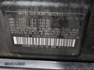 2012 Subaru Legacy Premium with VIN 4S3BMCC6XC3033881, listed as a IAAI auction lot 42575345 with 133,137 mi miles and . Bid and sale history available at DreamBid. Image 9.