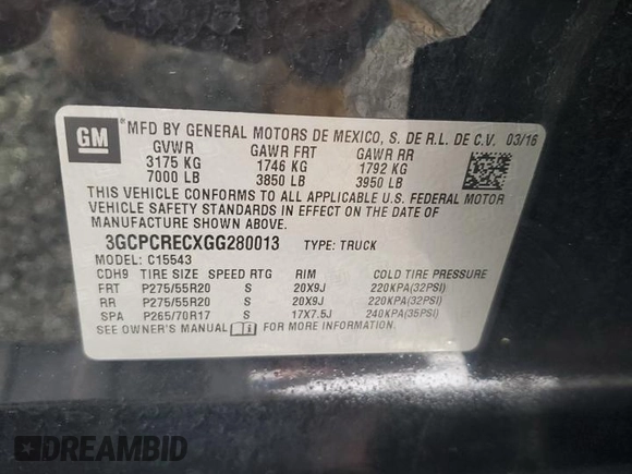 2016 Chevrolet Silverado 1500 LT with VIN 3GCPCRECXGG280013, listed as a Copart auction lot 54097785 with 60,691 mi miles and Salvage Title. Bid and sale history available at DreamBid. Image 12.
