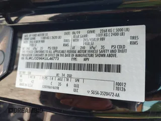 2019 Lincoln MKC Reserve with VIN 5LMCJ3D96KUL46773, listed as a IAAI auction lot 42064234 with 70,176 mi miles and . Bid and sale history available at DreamBid. Image 9.