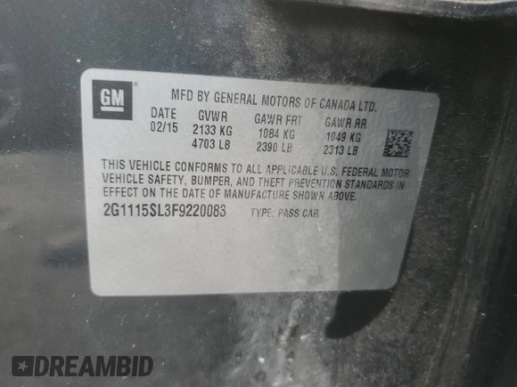 2015 Chevrolet Impala LT z VIN 2G1115SL3F9220083, wystawiony jako Copart lot #60683285 z przebiegiem 153 923 mil mil oraz Szkoda całkowita • Salvage title. Historia ofert i sprzedaży dostępna na DreamBid. Obrazek 12.