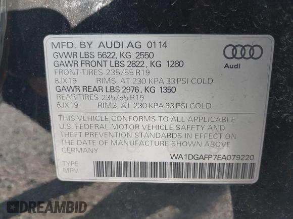 2014 Audi Q5 Premium Plus z VIN WA1DGAFP7EA079220, wystawiony jako IAAI lot #41880377 z przebiegiem 216 759 mil mil oraz . Historia ofert i sprzedaży dostępna na DreamBid. Obrazek 9.