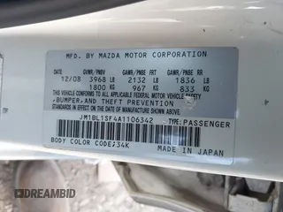 2010 Mazda 3 i SV with VIN JM1BL1SF4A1106342, listed as a IAAI auction lot 41059889 with 172,579 mi miles and . Bid and sale history available at DreamBid. Image 9.