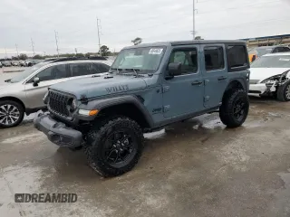 2024 Jeep Wrangler Sport with VIN 1C4PJXDG5RW251022, listed as a Copart auction lot 88949835 with 3,708 mi miles and Salvage Title. Bid and sale history available at DreamBid. Image 1.