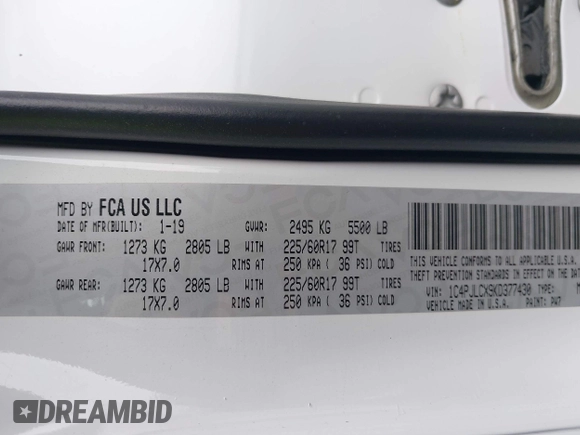 2019 Jeep Cherokee Latitude with VIN 1C4PJLCX9KD377430, listed as a IAAI auction lot 42328024 with 101,167 mi miles and . Bid and sale history available at DreamBid. Image 9.