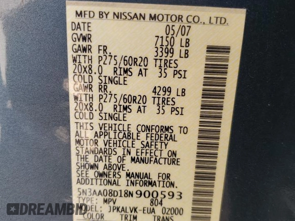 2008 Infiniti QX56 z VIN 5N3AA08D18N900593, wystawiony jako Copart lot #52088985 z przebiegiem 171 572 mil mil oraz Szkoda całkowita • Salvage title. Historia ofert i sprzedaży dostępna na DreamBid. Obrazek 13.