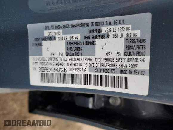 2024 Mazda 3 S Carbon Edition with VIN 3MZBPBCM1RM404236, listed as a Copart auction lot 45731885 with Not provided miles and Salvage title. Bid and sale history available at DreamBid. Image 13.