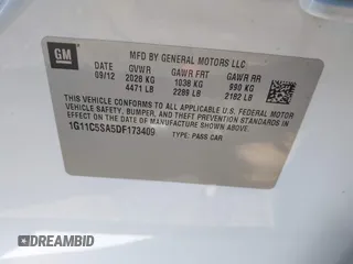 2013 Chevrolet Malibu LT with VIN 1G11C5SA5DF173409, listed as a IAAI auction lot 42148005 with 94,018 mi miles and . Bid and sale history available at DreamBid. Image 9.