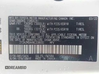 2022 Lexus RX 350 with VIN 2T2AZMDA4NC338692, listed as a IAAI auction lot 42338773 with 45,539 mi miles and . Bid and sale history available at DreamBid. Image 9.